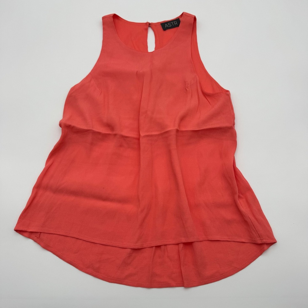 ASTR the Label Coral Pink Sleeveless Pleated High Low Blouse Key Hole XS